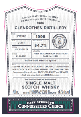 Gordon & Macphail, Connoisseur's Choice Glenrothes 1998 Willow #11836